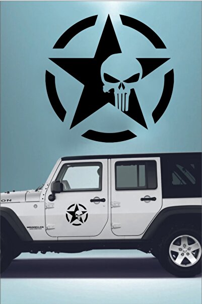 MegaSticker Army Star Kuru Kafa 2 Adet Askeri Yıldız Off Road Sticker Siyah 1...