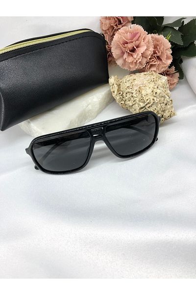 Di Caprio Lia Rectangular Polarized Black Men's Sunglasses