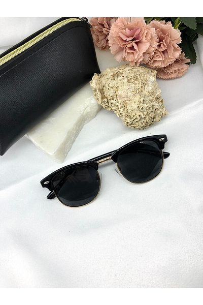 Di Caprio Karan Polarized Black Men's Sunglasses with Gold Detail