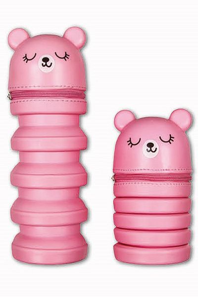 FLY COLOR Silicone Magnifying and Shrinkable Bellows Pencil Case Pink