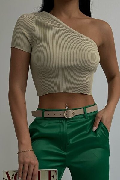 lovebox Γυναικεία μπλούζα με έναν ώμο σε μπεζ χρώμα 23s24005