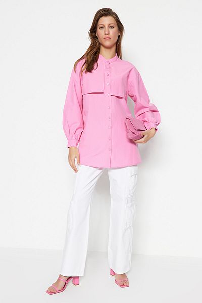 Trendyol Modest Pink Roba részletes szőtt pamut ing TCTSS23TG00030
