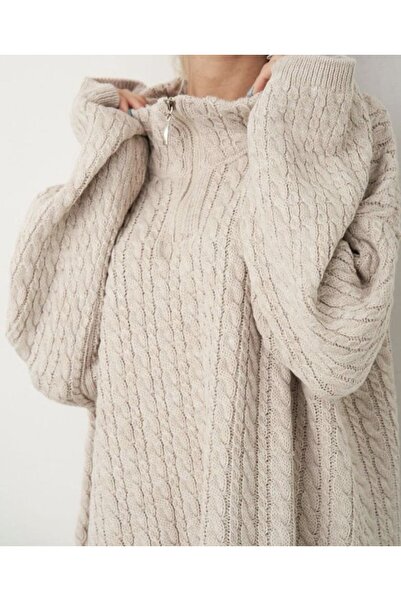 St boutique Yaka Fermuarlı Oversize Triko