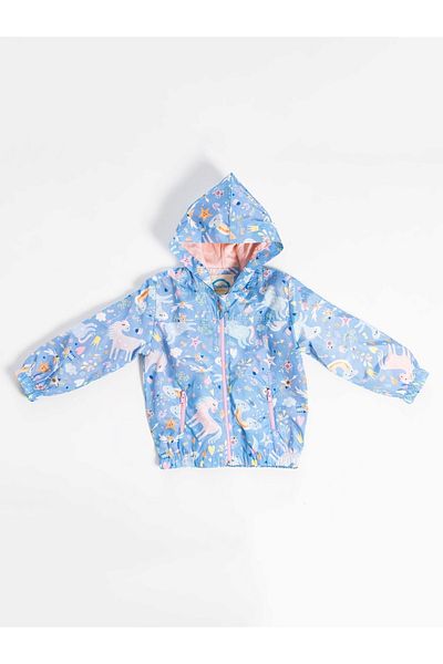 Melomio Baby Kids Unicorn Patterned Hooded Waterproof Waterproof Raincoat - Combed Cotton Lined
