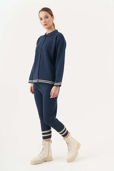 Mevra Pantaloni tricotaj cu dungi Indigo