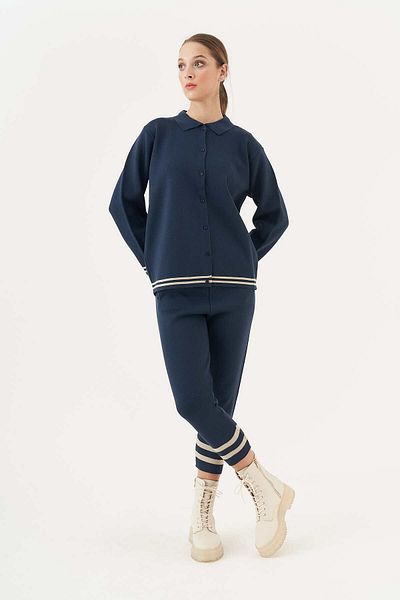 Mevra Pantaloni tricotaj cu dungi Indigo