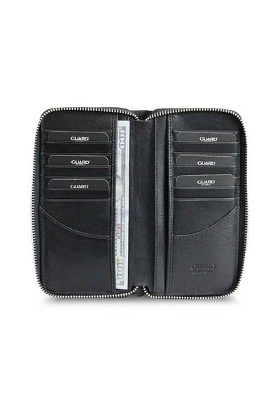 GUARD Hgüneyli Black Ostrich Print Zippered Portfolio Wallet