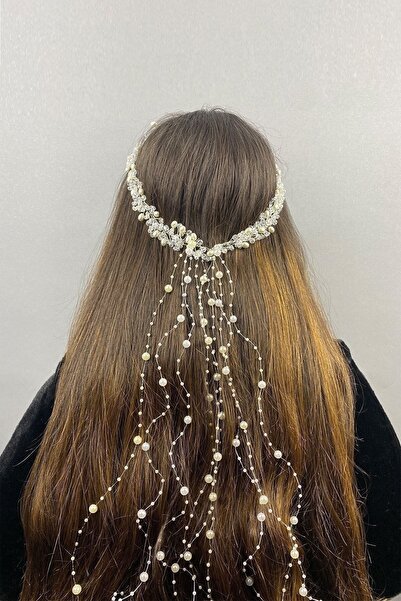 ecrin tuhafiye hobi Incili Saçaklı Saç Aksesuarı Gelin Tacı