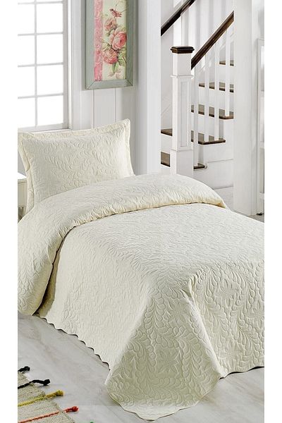 Örtüm Ivy Cream Single Microfiber Quilted Bedspread Ecru