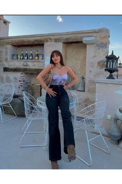 byhaziran butik Jean S.o.l.m.a.z de damă negru din lycra cu picioare largi - ...