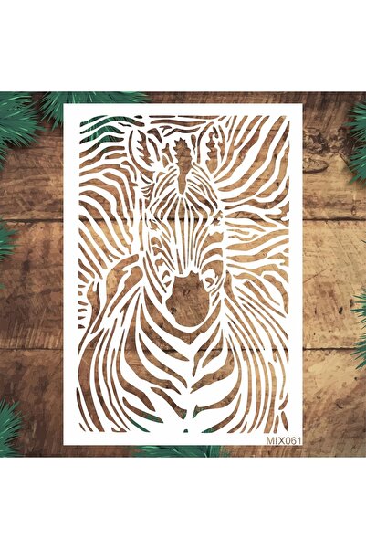 STENCİLTASARIM Stencil Tasarım Mıx061 Zebra - Dekoratif Duvar, Eşya, Fayans,kumaş Boyama Şablonları 21x30cm