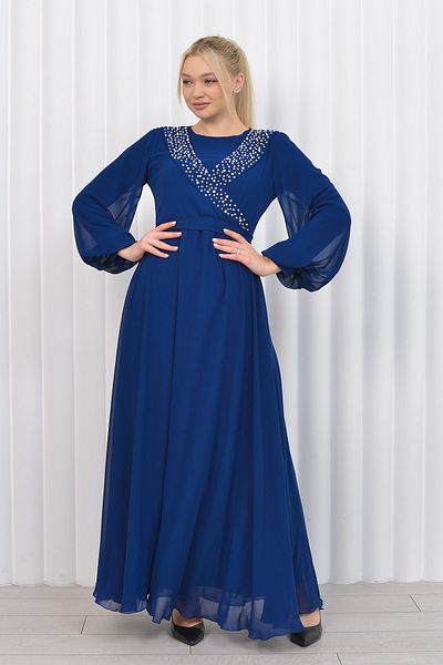 poplinmoda Asymmetrical Jewelled Chiffon Evening Dress-eyşan Model