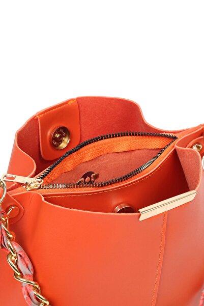 Bagfoni Crocos Помаранчевий шарф ланцюжок Аксесуари М'яка шкіра 3 відділення Стильна та елегантна сумка на руку та плече