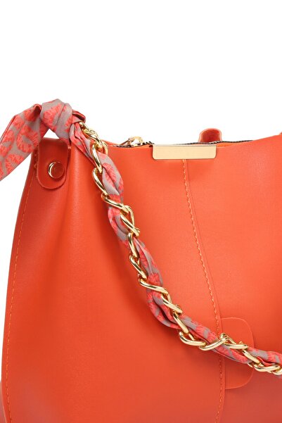Bagfoni Crocos Помаранчевий шарф ланцюжок Аксесуари М'яка шкіра 3 відділення Стильна та елегантна сумка на руку та плече