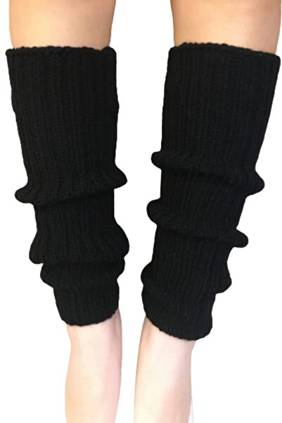 Işin Tasarım دعامة الركبة النسائية المحبوكة يدويًا من الصوف الأسود