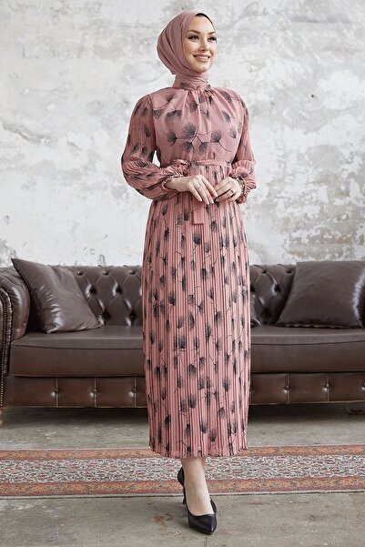 InStyle Bledé šifónové šaty s morskými listami - Dusty Rose