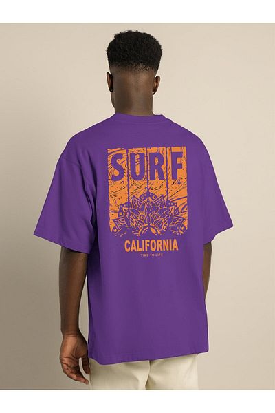 DEEPSENCE Ανδρικό μπλουζάκι Oversize Μωβ Sorfcalifornia Back Printed