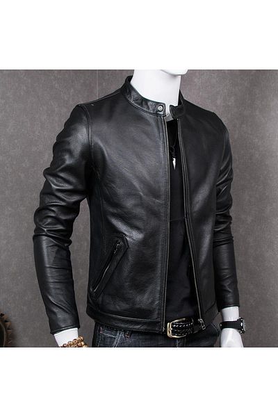 DESARO Genuine Leather Coat (Jacket) Black Men's High Collar