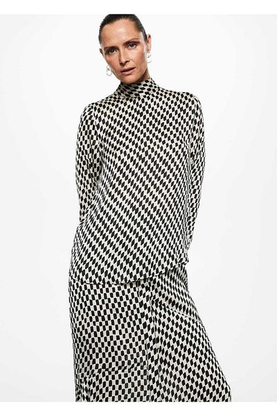MANGO Woman Tie Detailed Checkered Shirt