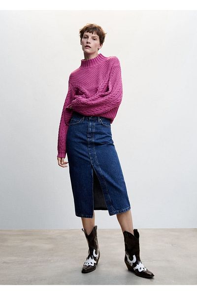 MANGO Woman Pulover cu model tricotat cu guler Perkins