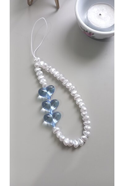 Atolye Ferda Inci Ve Mavi Kalp Telefon Charmı Telefon Süsü