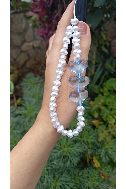 Atolye Ferda Inci Ve Mavi Kalp Telefon Charmı Telefon Süsü