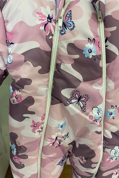 PODİUM GİYİM New Season Cute Butterfly Flower Patterned, No Booties, Single Zipper, Ribbed Welsoft Cosmonaut-Jumpsuit