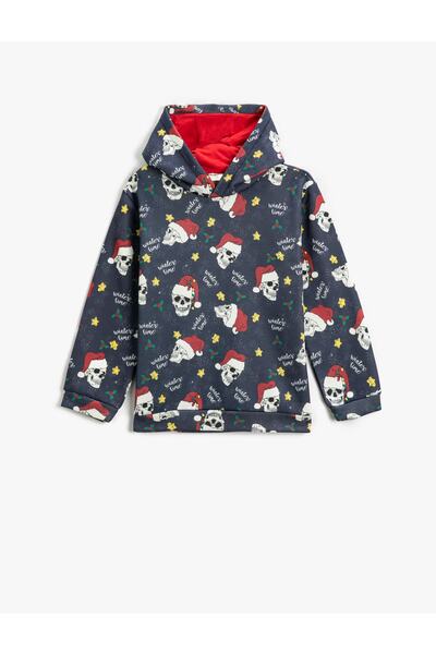 Koton Yılbaşı Temalı Baskılı Kapüşonlu Sweathirt