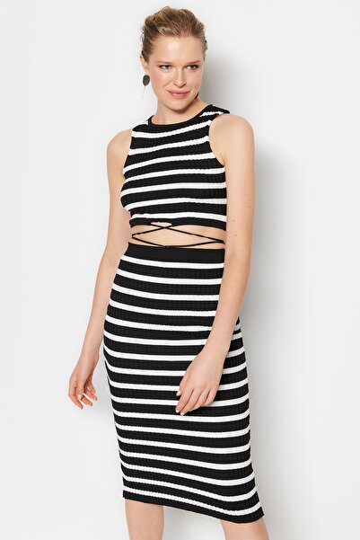 Trendyol Collection Fekete csíkos kötöttáru felső és alsó készlet TWOSS23AU00025