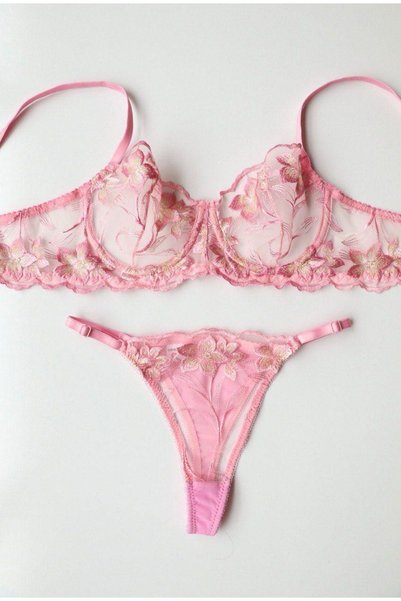 Sage Lingerie Set grudnjaka sa žicama i vezom u obliku ružičastog cveta