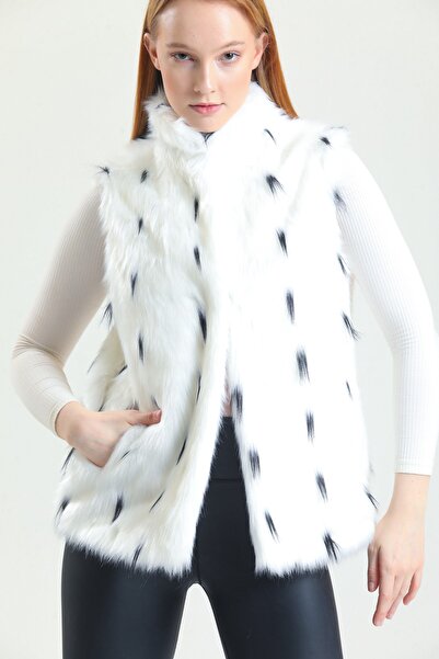 KürkZone Vestă albă patchwork pentru femei