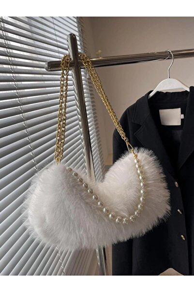 Katusa White Pearl Plush Women's Shoulder Bag - Std Classic