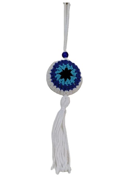 Mixperi Evil Eye Bead Patterned Tasseled White Car Ornament