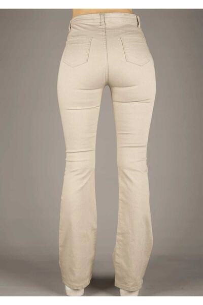 geenz manifacture Flared Leg Jean Beige Colorfast Denim Trousers Power Lycra High Waist