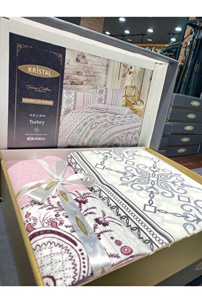 Kristal Çift Kişilik Nevresim Karlina Gül Kurusu