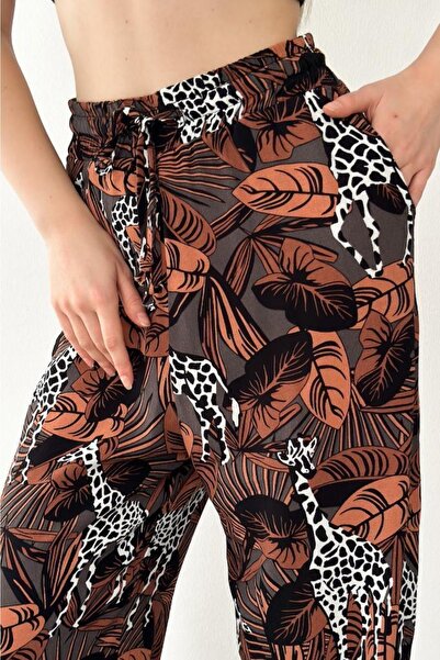 FEMELLE Women's New Season Pocket Tie Waist Patterned Wide Leg Trousers