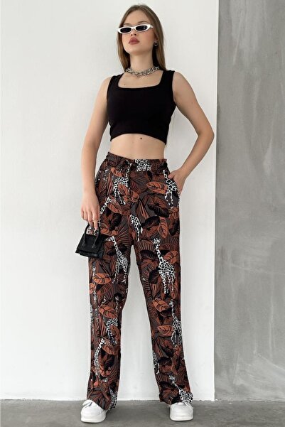 FEMELLE Women's New Season Pocket Tie Waist Patterned Wide Leg Trousers