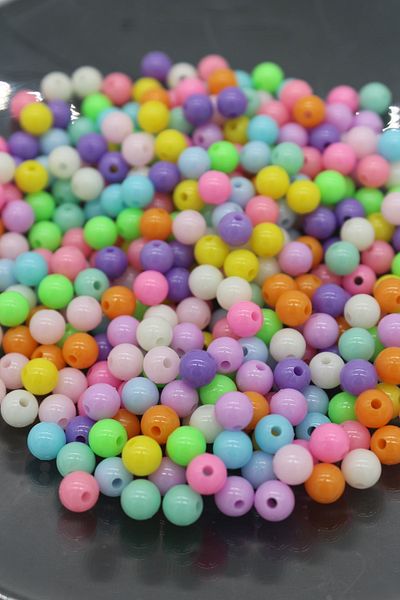 Hobimos 25gr 6mm Παστέλ Μικτό Χρώμα Στρογγυλές Πλαστικές Χάντρες, Χάντρες Κατασκευής Κοσμημάτων (25gr,~225 τμχ)
