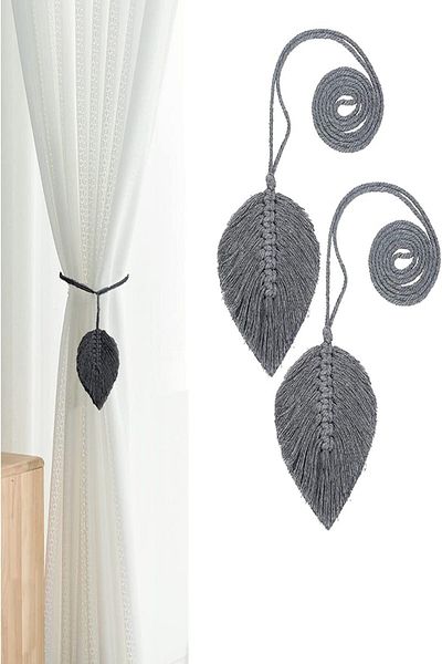 Emtory Home 2 Dark Gray Macrame Leaf Curtain Ornaments
