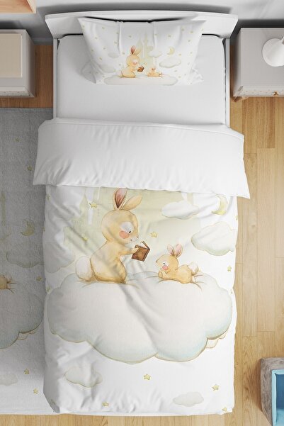 EVPANYA Masal Diyari Tavşanları Desenli Tek Kişilik Bebek Çocuk Nevresim Takımı