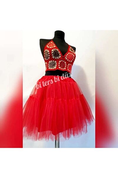 bi ters bi düz Kırmızı Tütü Etek