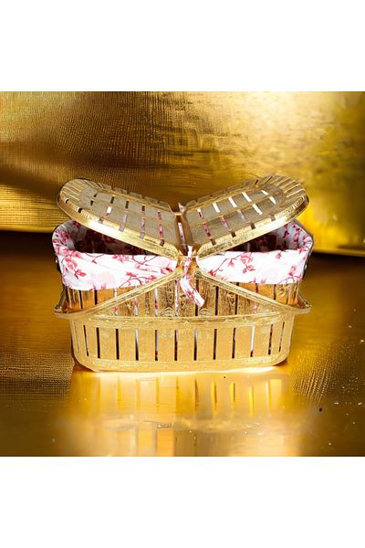 Bahat Gold Leaf Wicker Look Plastic Picnic Basket Large Size