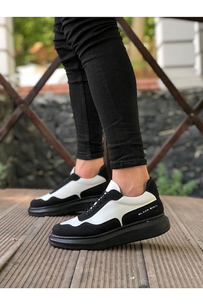 Afrodit Ba0238 Boa High Sole Black White Lace-Up Men's Shoes