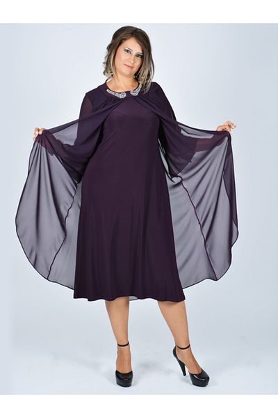 Nidya Moda Women's Plum Top Chiffon Evening Dress 4037M