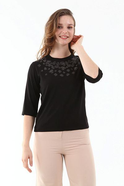 Solo Women's Crystal Stone Detailed Viscous Knitted Blouse