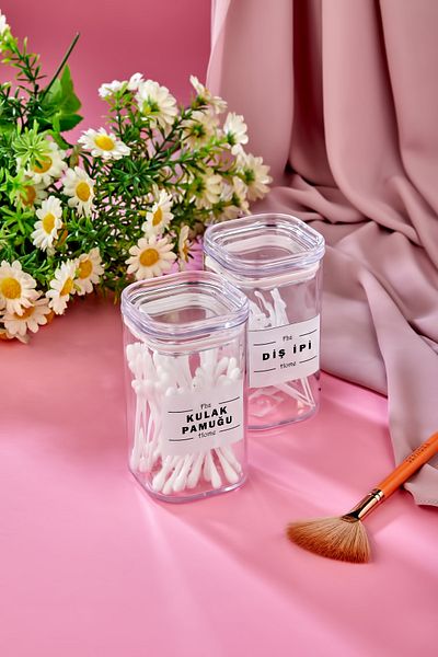 FBZhome 2-Piece Acrylic Dental Floss & Cotton Ear Bath Set with Lid 250 Ml