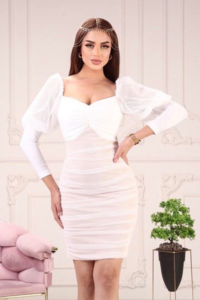Matik Abiyem Polka Dot Tulle Low-Cut Mini Designer Dress