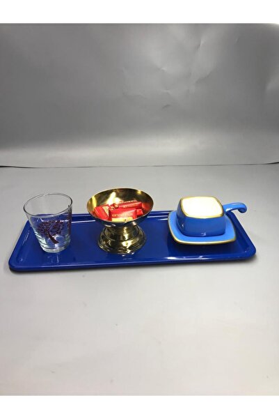 Mira züccaciye صينية تقديم من الفولاذ المقاوم للصدأ باللون الأزرق والشاي والق...