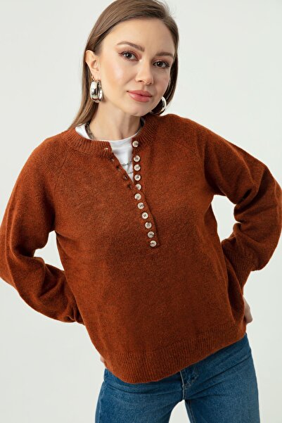 Lafaba Women's Tile Collar Buttonhole Turtleneck Striped Knitwear Sweater