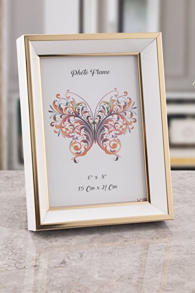 Seniste Milano Glass Decorative Picture Frame Set of 2 White-gold with Adjustable Legs - Can Be Hanged on the Wall